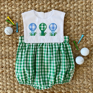 Baby Boy First Birthday Golf Hole-In-One Reversible Golf Bubble Baby One-Pieces Seven Lantern Lane Size: 12M