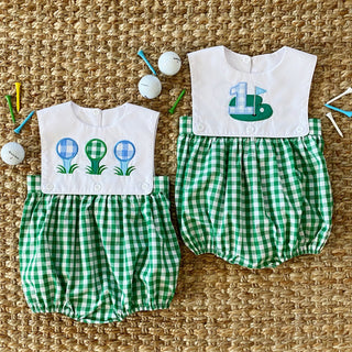 Baby Boy First Birthday Golf Outfit | Hole-In-One Reversible Golf Bubble Baby One-Pieces Seven Lantern Lane Size: 12M