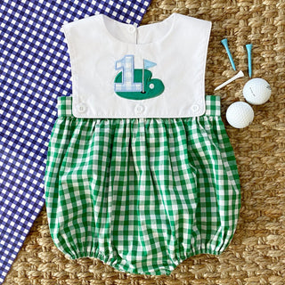 Baby Boy First Birthday Golf Hole-In-One Reversible Golf Bubble Baby One-Pieces Seven Lantern Lane Size: 12M