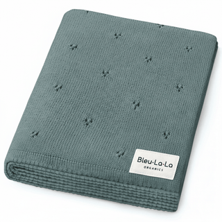 Organic Pointelle Luxury Knit Swaddle Blanket Bleu La La Color: Forest Green