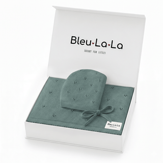Organic Pointelle Swaddle Blanket + Hat Gift Set Bleu La La Color: Forest Green