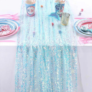 Baby Riddle Gender Reveal Glitter Iridescent Sequin Table Runner | Baby Riddle
