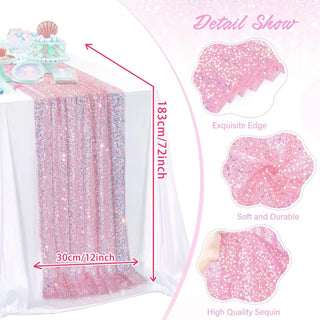 Gender Reveal Glitter Iridescent Sequin Table RunnerBaby RiddleColor: BlueSize: 30 x 183 cm