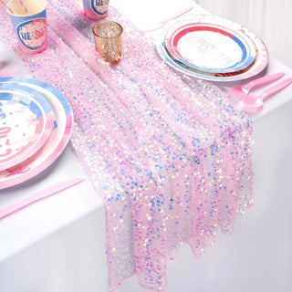 Gender Reveal Glitter Iridescent Sequin Table RunnerBaby RiddleColor: BlueSize: 30 x 183 cm