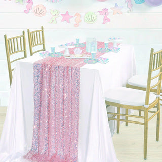 Gender Reveal Glitter Iridescent Sequin Table RunnerBaby RiddleColor: BlueSize: 30 x 183 cm