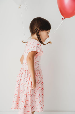 Girl's Print Bamboo Flutter Sleeve Twirl Dress with Pockets - Cake Pop Prancing Unicorn Baby & Toddler Dresses