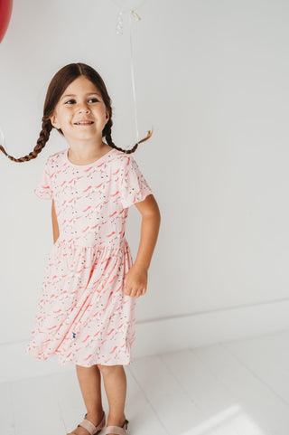Girl's Print Bamboo Flutter Sleeve Twirl Dress with Pockets - Cake Pop Prancing Unicorn Baby & Toddler Dresses