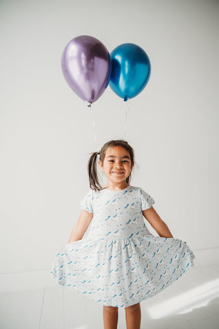 Girl's Print Bamboo Flutter Sleeve Twirl Dress with Pockets - Dew Prancing Unicorn Baby & Toddler Dresses KicKee Pants Size: 2T