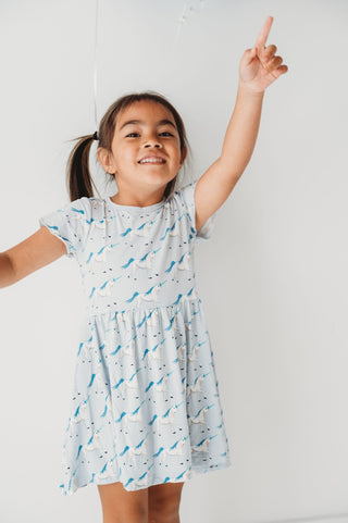 Girl's Print Bamboo Flutter Sleeve Twirl Dress with Pockets - Dew Prancing Unicorn Baby & Toddler Dresses KicKee Pants Size: 2T