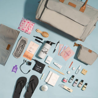 Pre-packed Hospital Birth Bag: "Happy Medium" Birth Bags Baby Boldly Color: Agreeable Gray Shower Sandal Size: S(5-6)