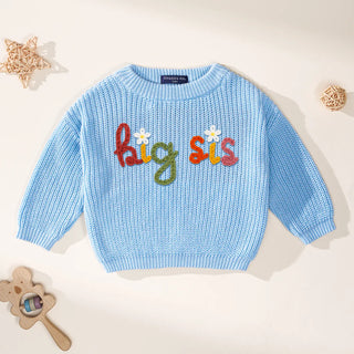 Hand-Embroidered Big Sis Knit Sweater