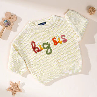 Hand-Embroidered Big Sis Knit Sweater