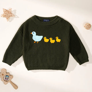 Hand Embroidered Marching Ducks Baby Knit Sweater