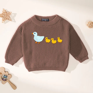 Hand Embroidered Marching Ducks Baby Knit Sweater