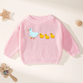 Hand Embroidered Marching Ducks Baby Knit Sweater