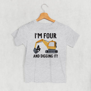 I'm 4 And Digging It Tee (Kids) POD - Apparel Ivy + Cloth Style: Toddler Tee Color: Heather Size: 2T