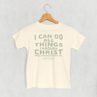 I Can Do All Things Through Christ Tee (Kids) POD - Apparel Ivy + Cloth Style: Toddler Tee Color: Natural Size: 2T