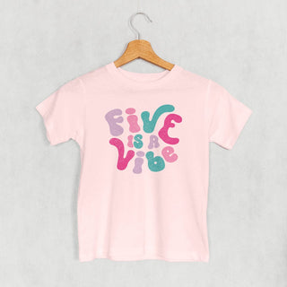 Five Is A Vibe Tee (Pink + Purple) (Kids) POD - Apparel Ivy + Cloth Style: Toddler Tee Color: Pink Size: 2T