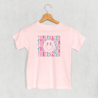 Threenager Tee (Pink + Purple) (Kids) POD - Apparel Ivy + Cloth Style: Toddler Tee Color: Pink Size: 2T