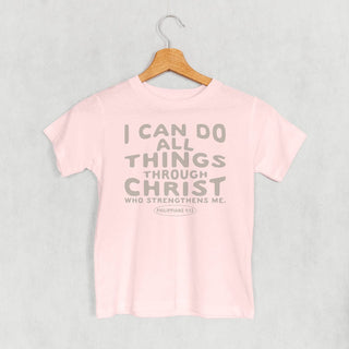 I Can Do All Things Through Christ Tee (Kids) POD - Apparel Ivy + Cloth Style: Toddler Tee Color: Pink Size: 2T