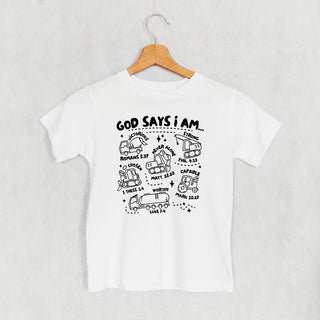 God Says I Am Tee (Kids) POD - Apparel Ivy + Cloth Style: Toddler Tee Color: White Size: 2T