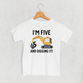 I'm 5 And Digging It Tee (Kids) POD - Apparel Ivy + Cloth Style: Toddler Tee Color: Heather Size: 2T