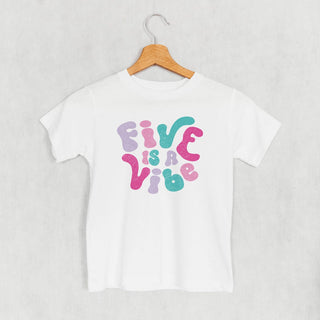 Five Is A Vibe Tee (Pink + Purple) (Kids) POD - Apparel Ivy + Cloth Style: Toddler Tee Color: White Size: 2T