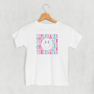 Threenager Tee (Pink + Purple) (Kids) POD - Apparel Ivy + Cloth Style: Toddler Tee Color: White Size: 2T