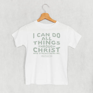 I Can Do All Things Through Christ Tee (Kids) POD - Apparel Ivy + Cloth Style: Toddler Tee Color: White Size: 2T