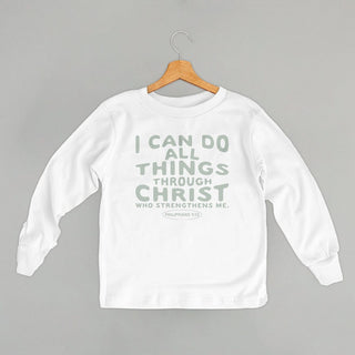 I Can Do All Things Through Christ Tee (Kids) POD - Apparel Ivy + Cloth Style: Toddler Long Sleeve Color: White Size: 2T