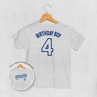 Birthday Boy Varsity #4 Tee (Kids Back Print) POD - Apparel Ivy + Cloth Style: Toddler Tee Color: Heather Size: 2T