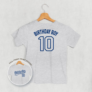 Birthday Boy Varsity #10 Tee (Kids Back Print) POD - Apparel Ivy + Cloth Style: Youth Tee Color: Heather Size: YS