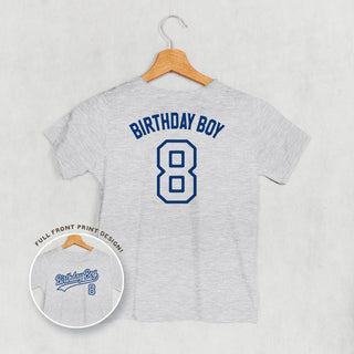 Birthday Boy Varsity #8 Tee (Kids Back Print) POD - Apparel Ivy + Cloth Style: Youth Tee Color: Heather Size: YS