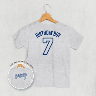 Birthday Boy Varsity #7 Tee (Kids Back Print) POD - Apparel Ivy + Cloth Style: Youth Tee Color: Heather Size: YS