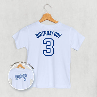 Birthday Boy Varsity #3 Tee (Kids Back Print) POD - Apparel Ivy + Cloth Style: Toddler Tee Color: Light Blue Size: 2T