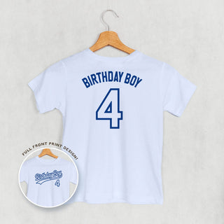 Birthday Boy Varsity #4 Tee (Kids Back Print) POD - Apparel Ivy + Cloth Style: Toddler Tee Color: Light Blue Size: 2T