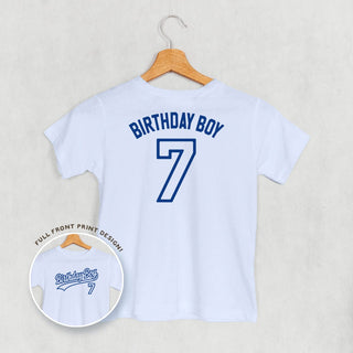 Birthday Boy Varsity #7 Tee (Kids Back Print) POD - Apparel Ivy + Cloth Style: Youth Tee Color: Light Blue Size: YS