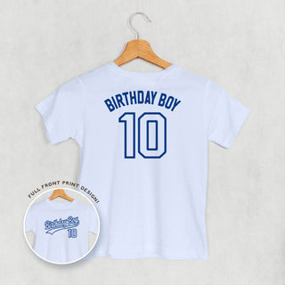 Birthday Boy Varsity #10 Tee (Kids Back Print) POD - Apparel Ivy + Cloth Style: Youth Tee Color: Light Blue Size: YS