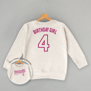 Birthday Girl Varsity #4 Tee (Kids Back Print) POD - Apparel Ivy + Cloth Style: Toddler Tee Color: White Size: 2T
