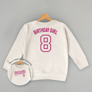 Birthday Girl Varsity #8 Tee (Kids Back Print) POD - Apparel Ivy + Cloth Style: Toddler Tee Color: Natural Size: 2T