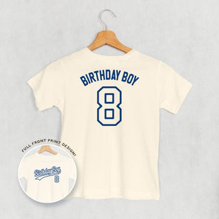 Birthday Boy Varsity #8 Tee (Kids Back Print) POD - Apparel Ivy + Cloth Style: Youth Tee Color: Natural Size: YS