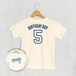 Birthday Boy Varsity #5 Tee (Kids Back Print) POD - Apparel Ivy + Cloth Style: Toddler Tee Color: Natural Size: 2T
