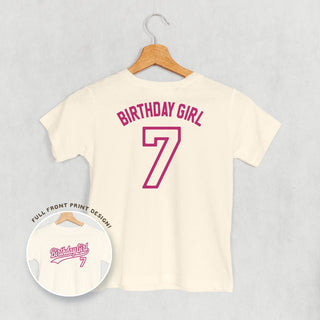 Birthday Girl Varsity #7 Tee (Kids Back Print) POD - Apparel Ivy + Cloth Style: Toddler Tee Color: Natural Size: 2T
