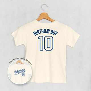 Birthday Boy Varsity #10 Tee (Kids Back Print) POD - Apparel Ivy + Cloth Style: Youth Tee Color: Natural Size: YS