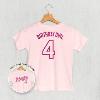 Birthday Girl Varsity #4 Tee (Kids Back Print) POD - Apparel Ivy + Cloth Style: Toddler Tee Color: Pink Size: 2T