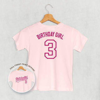 Birthday Girl Varsity #3 Tee (Kids Back Print) POD - Apparel Ivy + Cloth Style: Toddler Tee Color: Pink Size: 2T