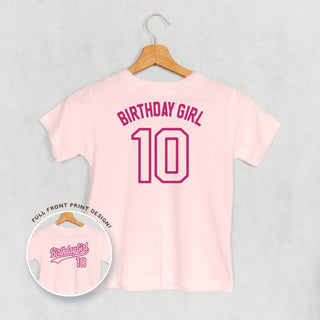 Birthday Girl Varsity #10 Tee (Kids Back Print) POD - Apparel Ivy + Cloth Style: Toddler Tee Color: Pink Size: 2T