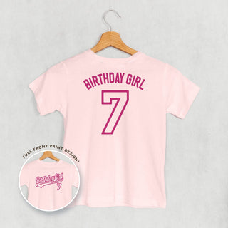 Birthday Girl Varsity #7 Tee (Kids Back Print) POD - Apparel Ivy + Cloth Style: Toddler Tee Color: Pink Size: 2T