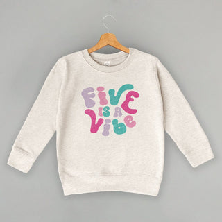Five Is A Vibe Tee (Pink + Purple) (Kids) POD - Apparel Ivy + Cloth Style: Toddler Crewneck Color: Natural Heather Size: 2T