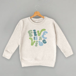 Five Is A Vibe Tee (Blue + Green) (Kids) POD - Apparel Ivy + Cloth Style: Toddler Crewneck Color: Natural Heather Size: 2T